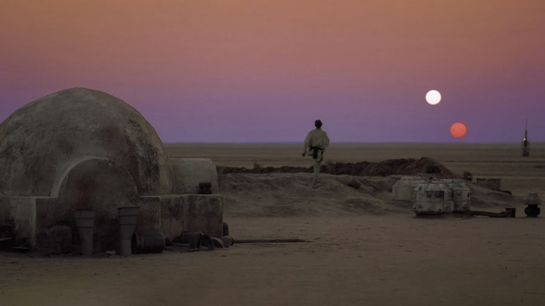 Pôr do sol binário de Star Wars Luke Skywalker Tatooine