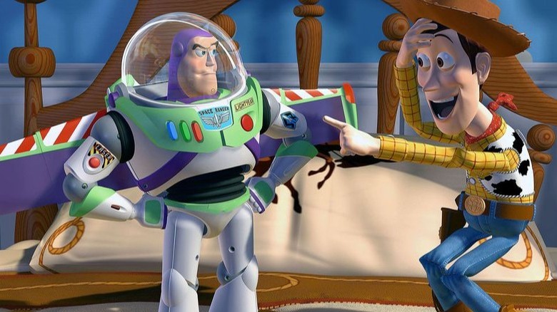 Buzz and Woody, two of the fully animated characters in Toy Story