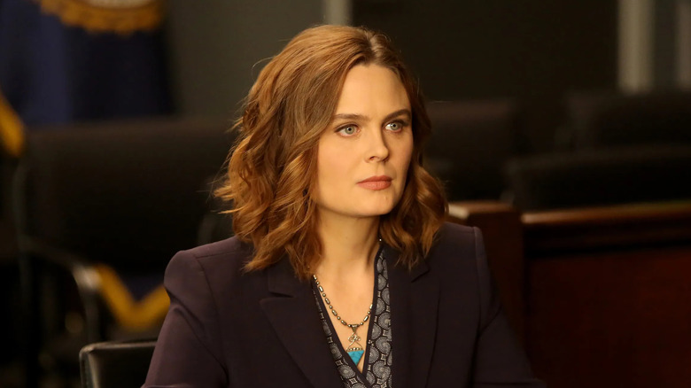 Temperance Brennan sitting in a chair on Bones