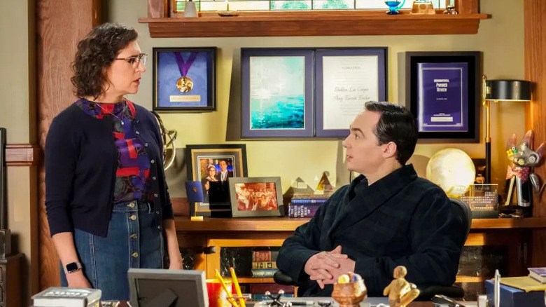 Amy and Sheldon talking in his office on Young Sheldon