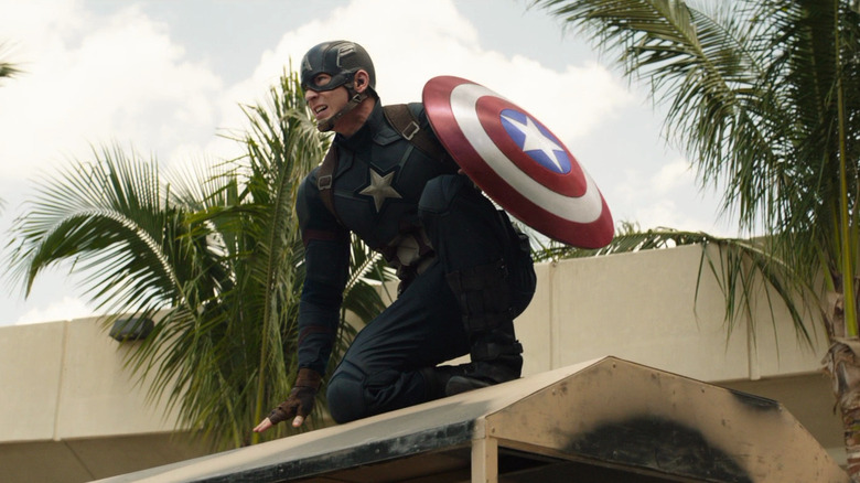 Captain America, in full costume, crunching over the van in Captain America: Civil War.