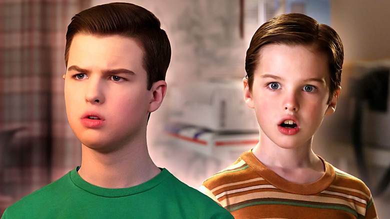 Young Sheldon, teenaged Sheldon and child Sheldon side by side