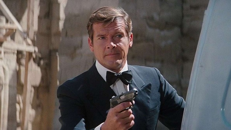 Roger Moore bond in tux in egypt spy who loved me