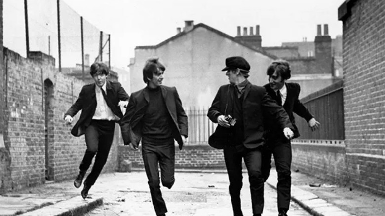 Beatles running black and white