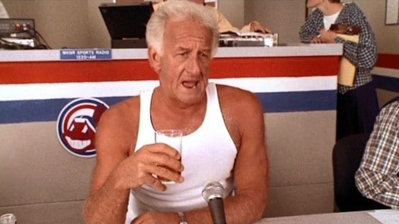 Bob Uecker strips down to his undershirt as Harry Doyle in Major League II