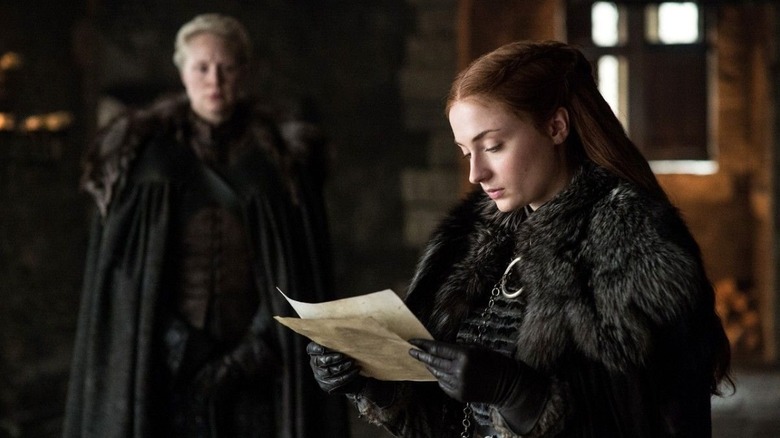 Sansa Stark (Sophie Turner) reads a letter on Game of Thrones