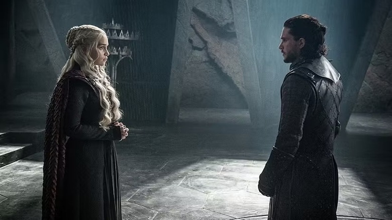 Daenerys Targaryen (Emilia Clarke) speaks with Jon Snow (Kit Harington) on Game of Thrones