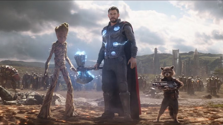 Groot, Thor, and Rocket arrive in Wakanda in Avengers: Infinity War