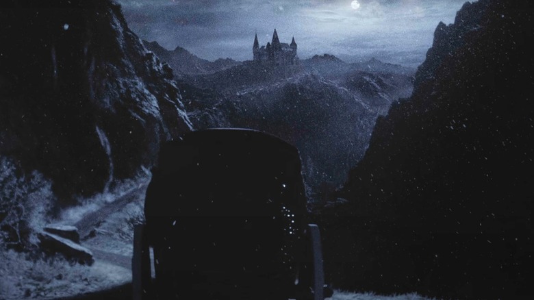 Count Orlock Castle is seen in the distance while the coach travels to him in Nosferatu