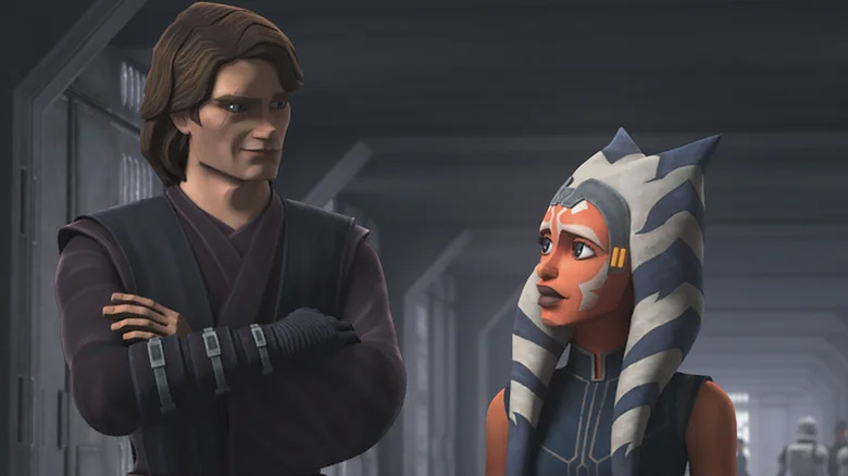 Anakin smiles smugly at Ahsoka in The Clone Wars