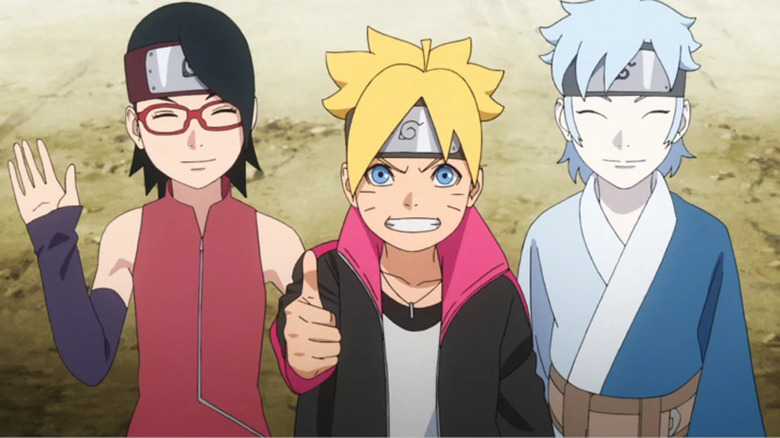 Sarada Uchiha, Boruto Uzumaki, and Mitsuki in Boruto: Next Generations