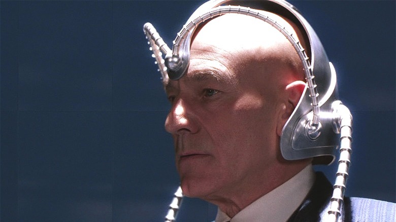 Patrick Stewart wearing Cerebro