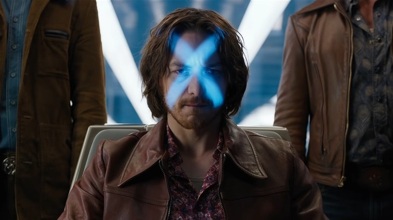 James McAvoy Charles Xavier big X of light on face