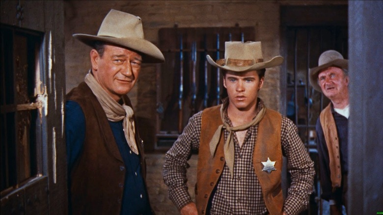 John Wayne, Ricky Nelson, and Walter Brennan in High Noon