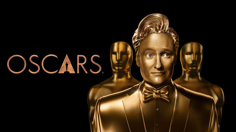 Conan O'Brien as an Oscar with other Oscars statues