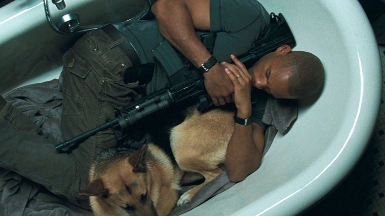 Will Smith and his dog sleeping in I Am Legend