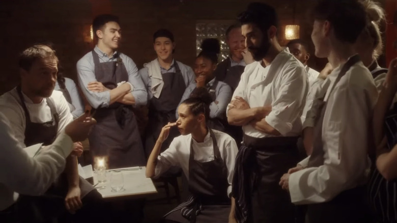 Stephen Graham's Andy Jones leads a meeting of his restaurant staff in Boiling Point