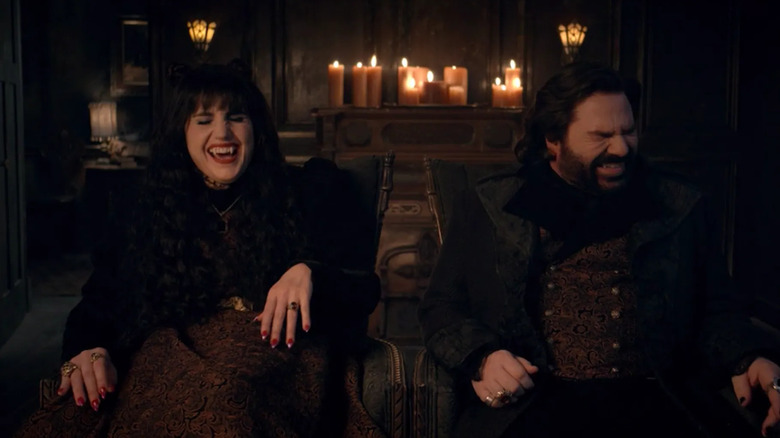 Matt Berry as Lazlo and Natasia Demetriou as Nadja in What We Do in the Shadows