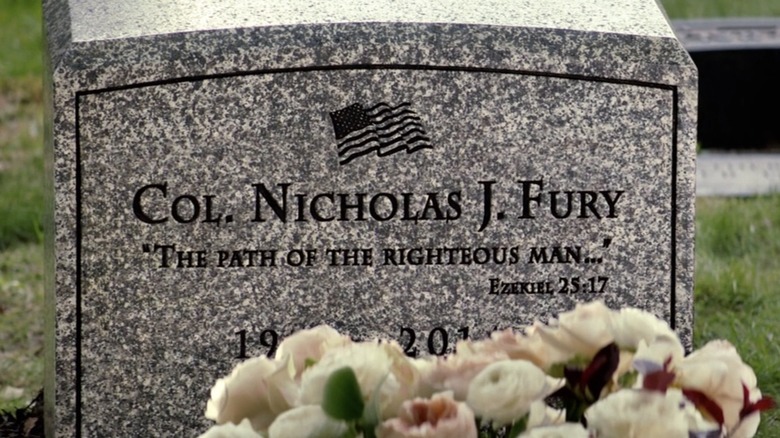 Nick Fury tombstone epitaph Winter Soldier Pulp Fiction