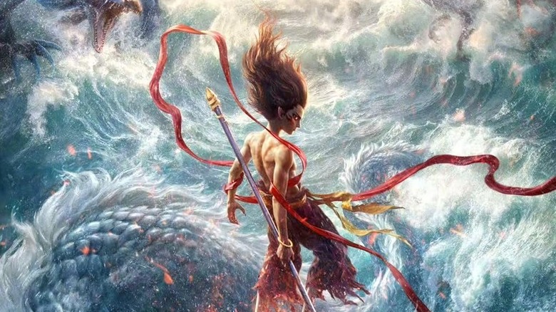 Nezha riding a dragon on the poster for Ne Zha 2