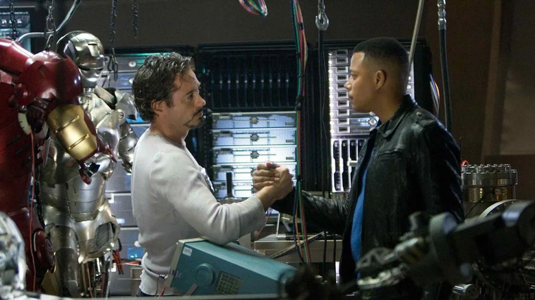 Terrence Howard and Robert Downey Jr. in Iron Man (2008)