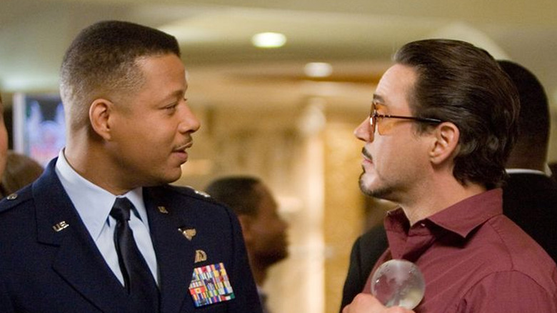 Terrence Howard and Robert Downey Jr. in Iron Man (2008)