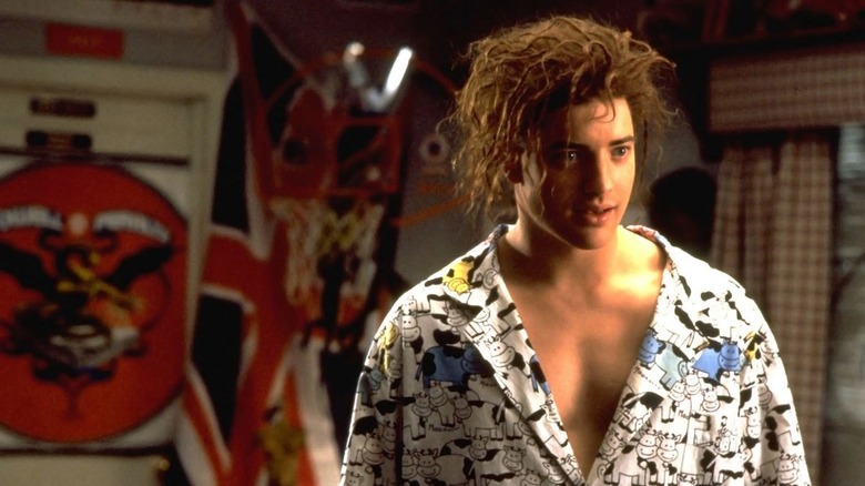 Brendan Fraser as Link wearing cow pajamas in Encino Man