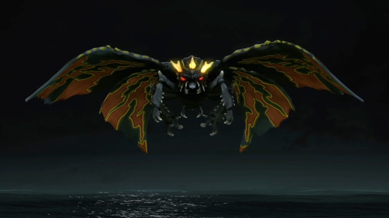 Battra flies over the ocean