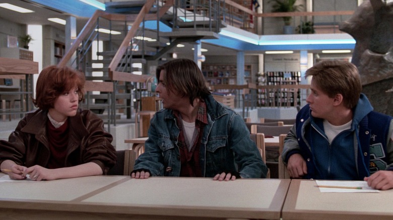 Molly Ringwald, Judd Nelson, and Emilio Estevez in The Breakfast Club