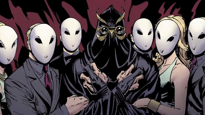 The Court of Owls and Talon posing for a group photo in the Batman comics