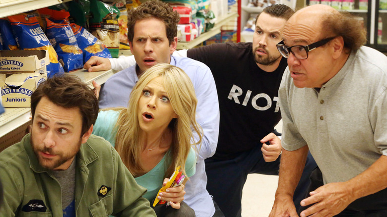 Charlie Day, Kaitlin Olson, Glenn Howerton, Rob McElhenney, and Danny DeVito in It's Always Sunny in Philadelphia