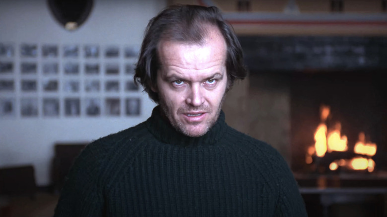 Jack Nicholson's Jack Torrance stares into the distance in an example of the "Kubrick stare" in The Shining