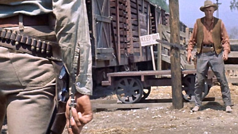 James Coburn in a duel in The Magnificent Seven