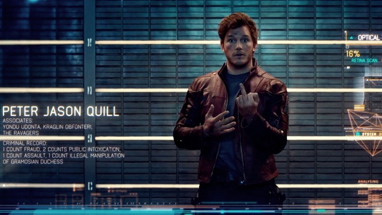 Chris Pratt giving the finger in Guardians of the Galaxy