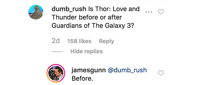 James Gunn Insta comment