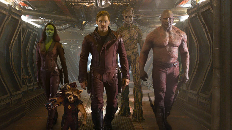 Zoe Saldana, Chris Pratt, Dave Bautista in Guardians of the Galaxy