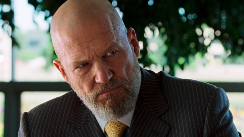 Obadiah Stane looking confused at Tony Stark in Iron Man