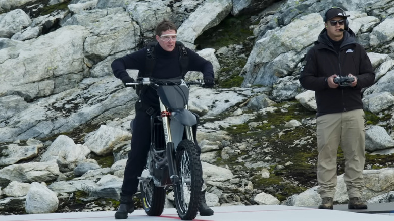 Tom Cruise performing a stunt for Mission: Impossible 7