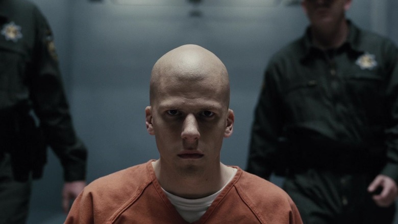 Jesse Eisenberg as Lex Luthor in prison with a shaved head in Batman v Superman: Dawn of Justice