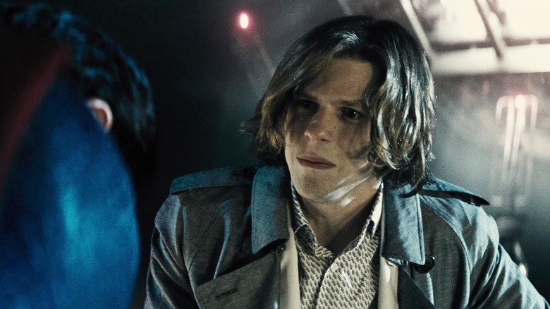 Jesse Eisenberg as Lex Luthor making Superman kneel before him in Batman v Superman: Dawn of Justice