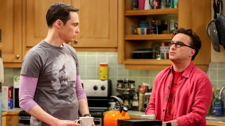 Sheldon dan Leonard mengerutkan kening di dapur dalam teori Big Bang