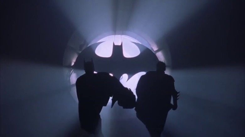 Batman Forever ending dynamic duo running from Bat-Signal