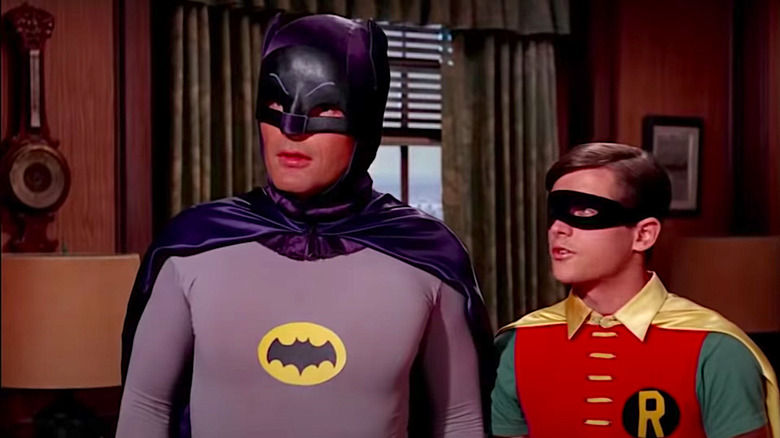 Adam West and Burt Ward look puzzled on Batman