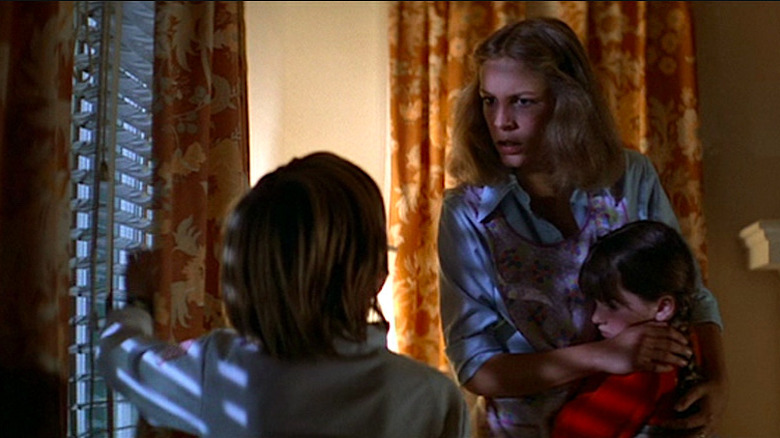 Jamie Lee Curtis comforts the children in Halloween