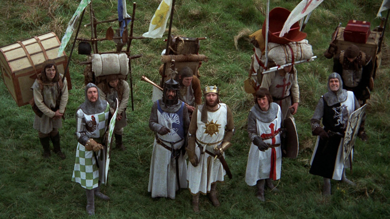 Terry Jones, Michael Palin, Graham Chapman, Eric Idle, and John Cleese in Monty Python and the Holy Grail 