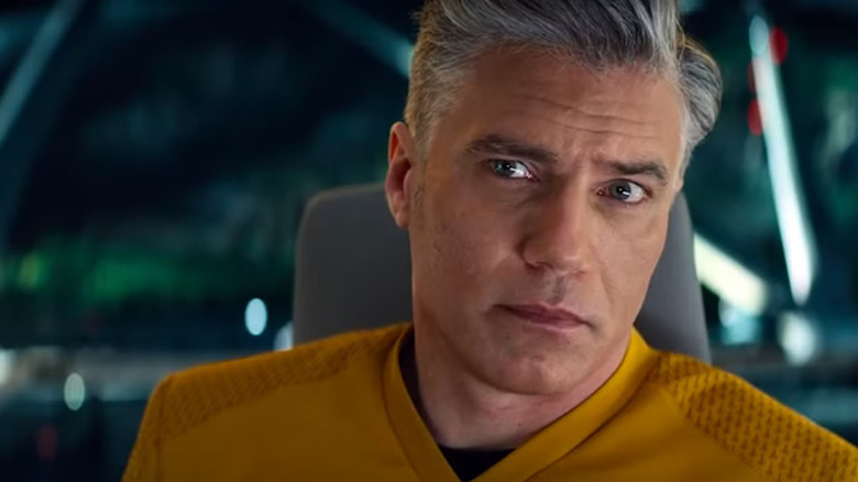 Captain Pike in closeup on Star Trek: Strange New Worlds.