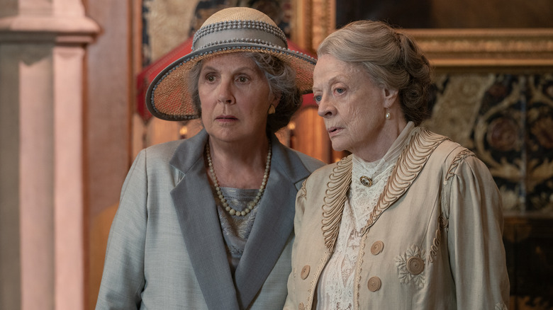 Penelope Wilton and Maggie Smith looking puzzled in Downton Abbey: A New Era