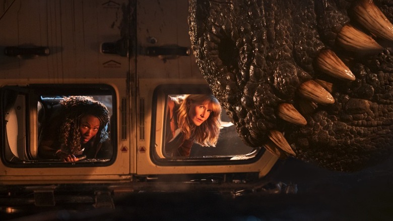 DeWanda Wise, Laura Dern, and a dino buddy in Jurassic World Dominion