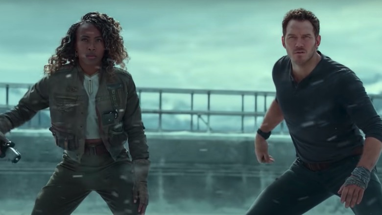 DeWanda Wise and Chris Pratt in Jurassic World: Dominion