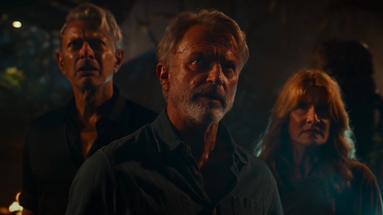 Jeff Goldblum, Sam Neill, and Laura Dern in Jurassic World: Dominion